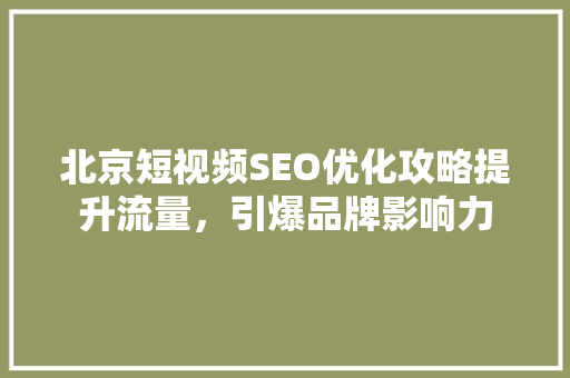 北京短视频SEO优化攻略提升流量，引爆品牌影响力