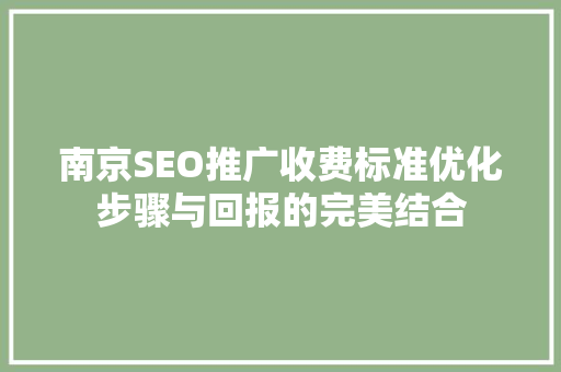 南京SEO推广收费标准优化步骤与回报的完美结合