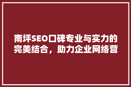 南坪SEO口碑专业与实力的完美结合，助力企业网络营销腾飞