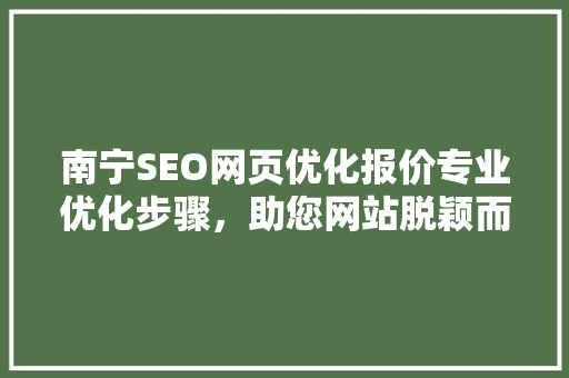 南宁SEO网页优化报价专业优化步骤，助您网站脱颖而出