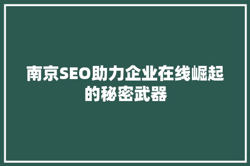 南京SEO助力企业在线崛起的秘密武器
