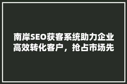 南岸SEO获客系统助力企业高效转化客户，抢占市场先机