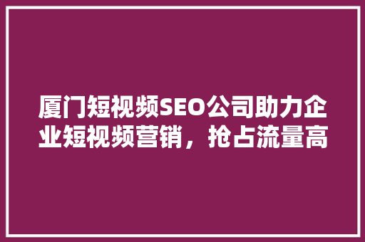 厦门短视频SEO公司助力企业短视频营销，抢占流量高地