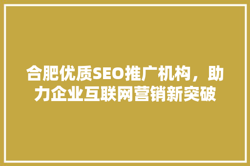 合肥优质SEO推广机构，助力企业互联网营销新突破