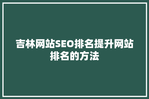 吉林网站SEO排名提升网站排名的方法