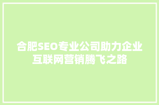 合肥SEO专业公司助力企业互联网营销腾飞之路