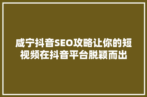 咸宁抖音SEO攻略让你的短视频在抖音平台脱颖而出