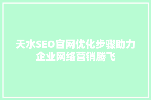 天水SEO官网优化步骤助力企业网络营销腾飞