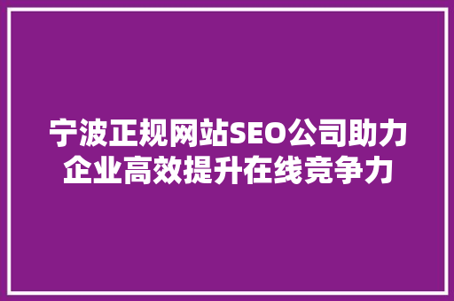 宁波正规网站SEO公司助力企业高效提升在线竞争力