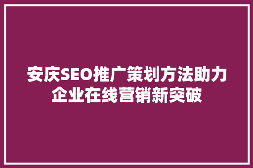安庆SEO推广策划方法助力企业在线营销新突破