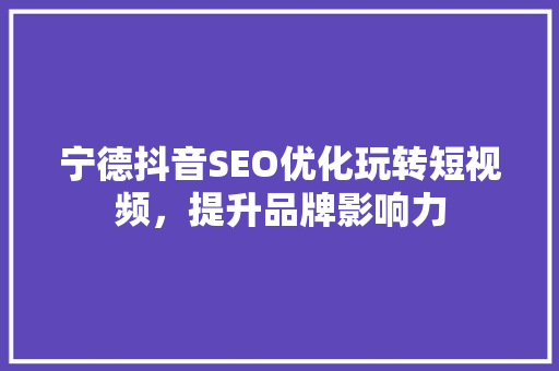 宁德抖音SEO优化玩转短视频，提升品牌影响力