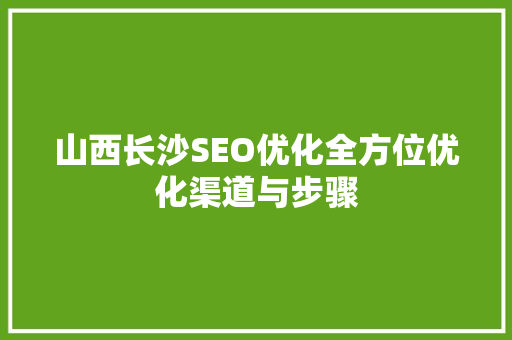 山西长沙SEO优化全方位优化渠道与步骤