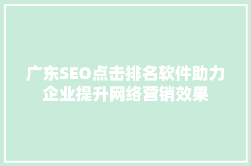 广东SEO点击排名软件助力企业提升网络营销效果