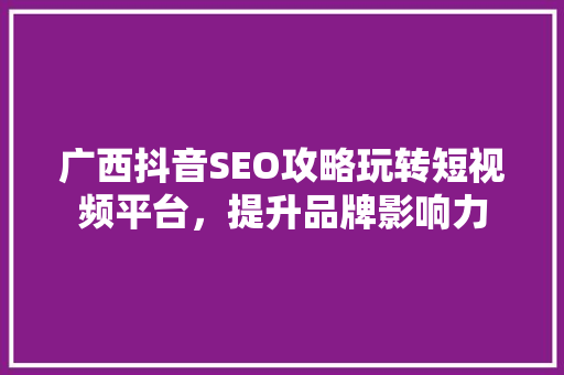 广西抖音SEO攻略玩转短视频平台，提升品牌影响力