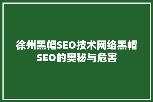 徐州黑帽SEO技术网络黑帽SEO的奥秘与危害