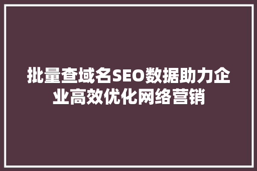 批量查域名SEO数据助力企业高效优化网络营销