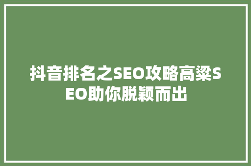 抖音排名之SEO攻略高粱SEO助你脱颖而出