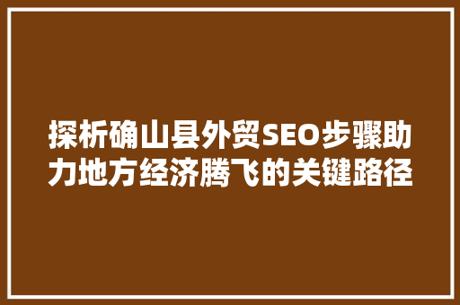 探析确山县外贸SEO步骤助力地方经济腾飞的关键路径