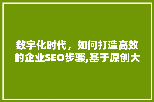 数字化时代，如何打造高效的企业SEO步骤,基于原创大纲的写作指南