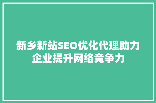 新乡新站SEO优化代理助力企业提升网络竞争力