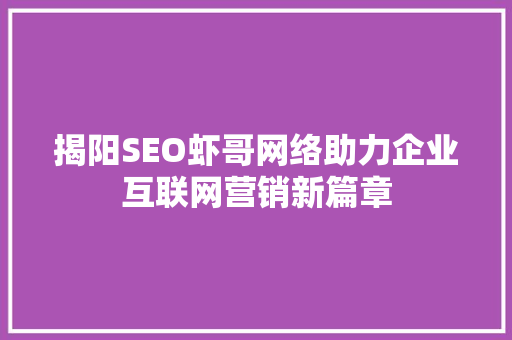 揭阳SEO虾哥网络助力企业互联网营销新篇章