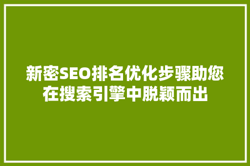 新密SEO排名优化步骤助您在搜索引擎中脱颖而出