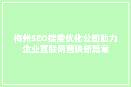 梅州SEO搜索优化公司助力企业互联网营销新篇章