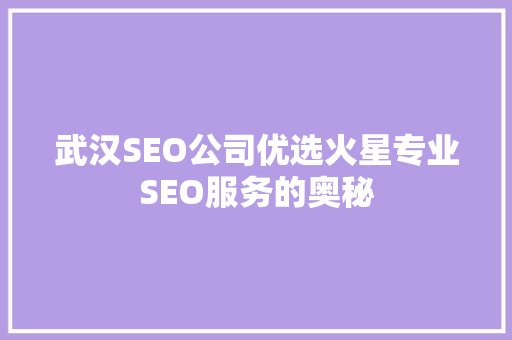 武汉SEO公司优选火星专业SEO服务的奥秘