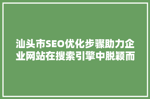 汕头市SEO优化步骤助力企业网站在搜索引擎中脱颖而出
