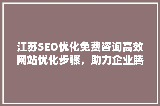 江苏SEO优化免费咨询高效网站优化步骤，助力企业腾飞