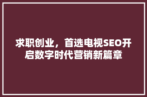 求职创业，首选电视SEO开启数字时代营销新篇章