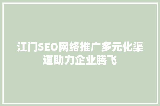 江门SEO网络推广多元化渠道助力企业腾飞