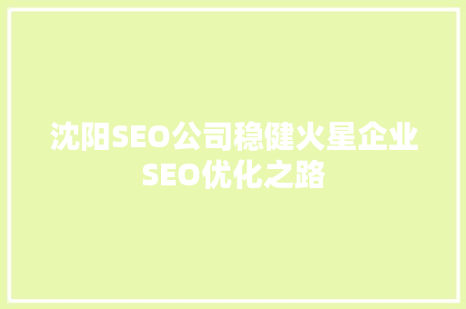 沈阳SEO公司稳健火星企业SEO优化之路