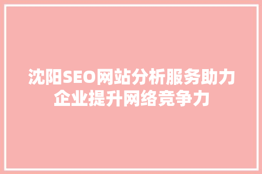 沈阳SEO网站分析服务助力企业提升网络竞争力