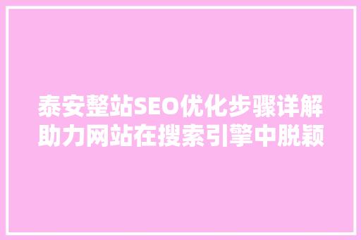 泰安整站SEO优化步骤详解助力网站在搜索引擎中脱颖而出