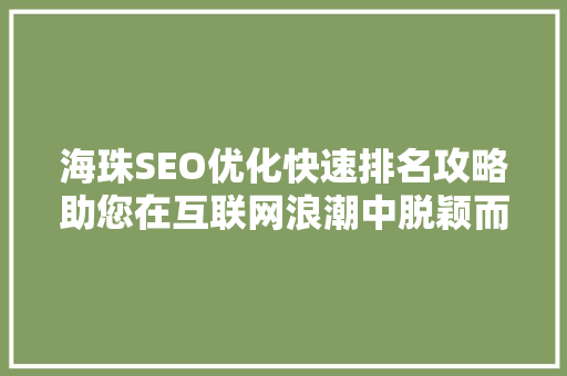 海珠SEO优化快速排名攻略助您在互联网浪潮中脱颖而出
