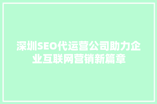 深圳SEO代运营公司助力企业互联网营销新篇章