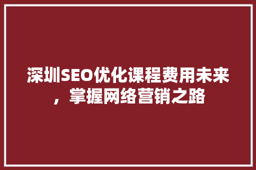 深圳SEO优化课程费用未来，掌握网络营销之路