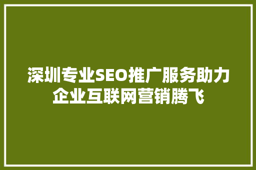 深圳专业SEO推广服务助力企业互联网营销腾飞