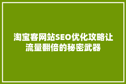 淘宝客网站SEO优化攻略让流量翻倍的秘密武器