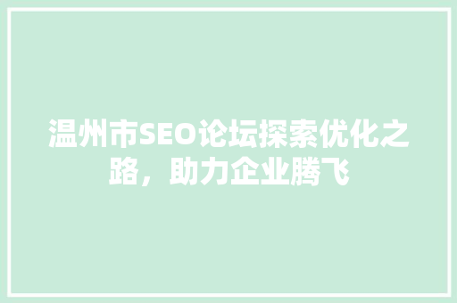 温州市SEO论坛探索优化之路，助力企业腾飞