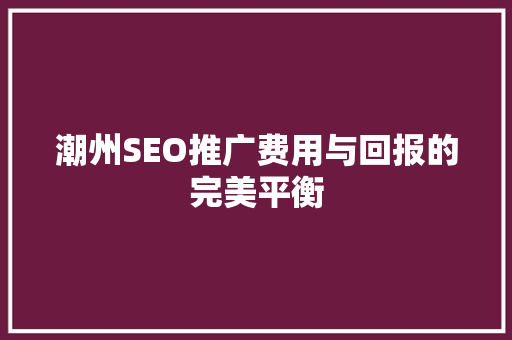 潮州SEO推广费用与回报的完美平衡
