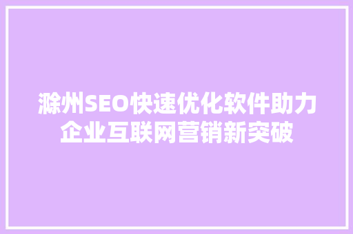 滁州SEO快速优化软件助力企业互联网营销新突破