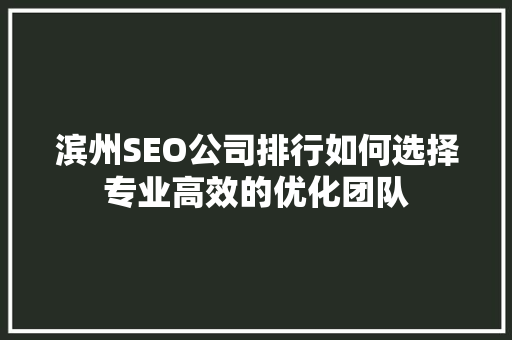 滨州SEO公司排行如何选择专业高效的优化团队