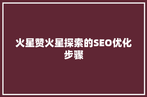 火星赞火星探索的SEO优化步骤