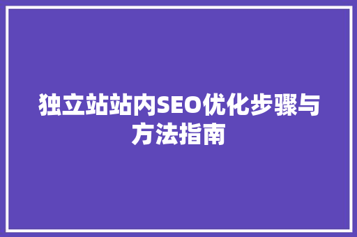 独立站站内SEO优化步骤与方法指南