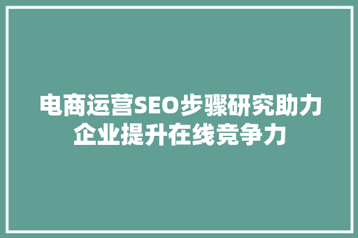 电商运营SEO步骤研究助力企业提升在线竞争力