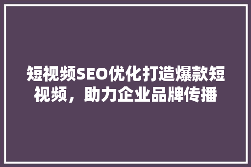 短视频SEO优化打造爆款短视频，助力企业品牌传播