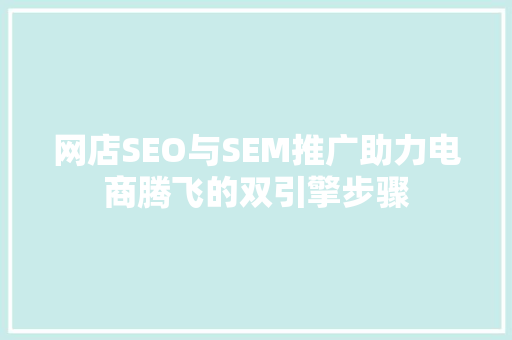 网店SEO与SEM推广助力电商腾飞的双引擎步骤