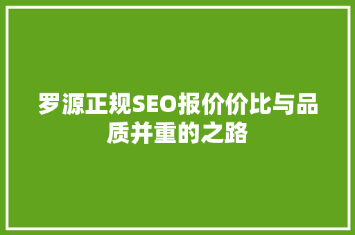 罗源正规SEO报价价比与品质并重的之路